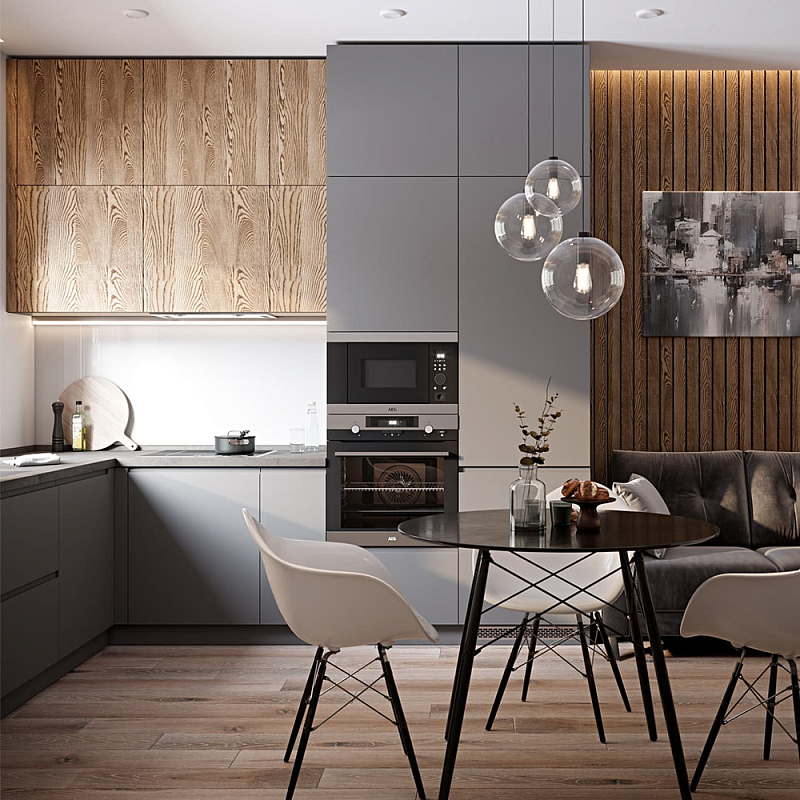 Серый матовый кухонный гарнитур с фасадом под дерево Vincens Kitchen Set Серый Ясень Серый матовый кухонный гарнитур с фасадом под дерево Vincens Kitchen Set Серый Ясень в Волгограде | Loft Concept
