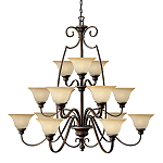 Люстра трехъярусная бронзового цвета с 15-ю кремовыми плафонами в форме чаш Hinkley варинант исполнения - 1 | Loft Concept в Волгограде