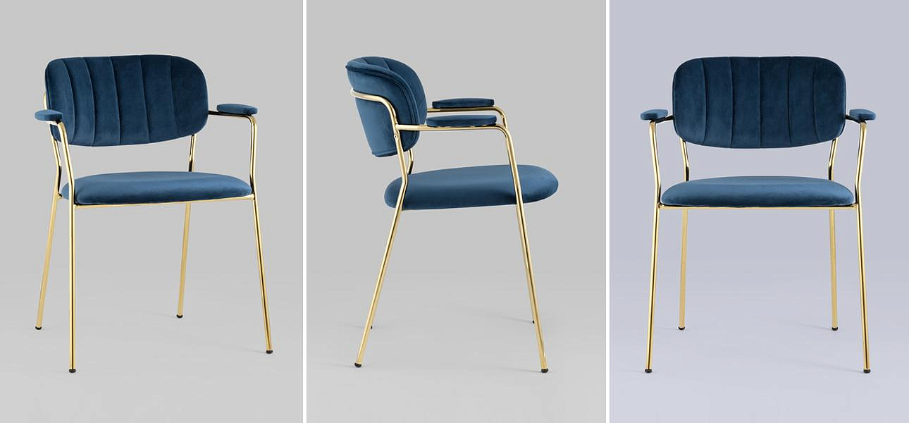 Стул Singer Chair Золотой Металл Синий Велюр Стул Singer Chair Золотой Металл Синий Велюр - Loft-Concept в Волгограде