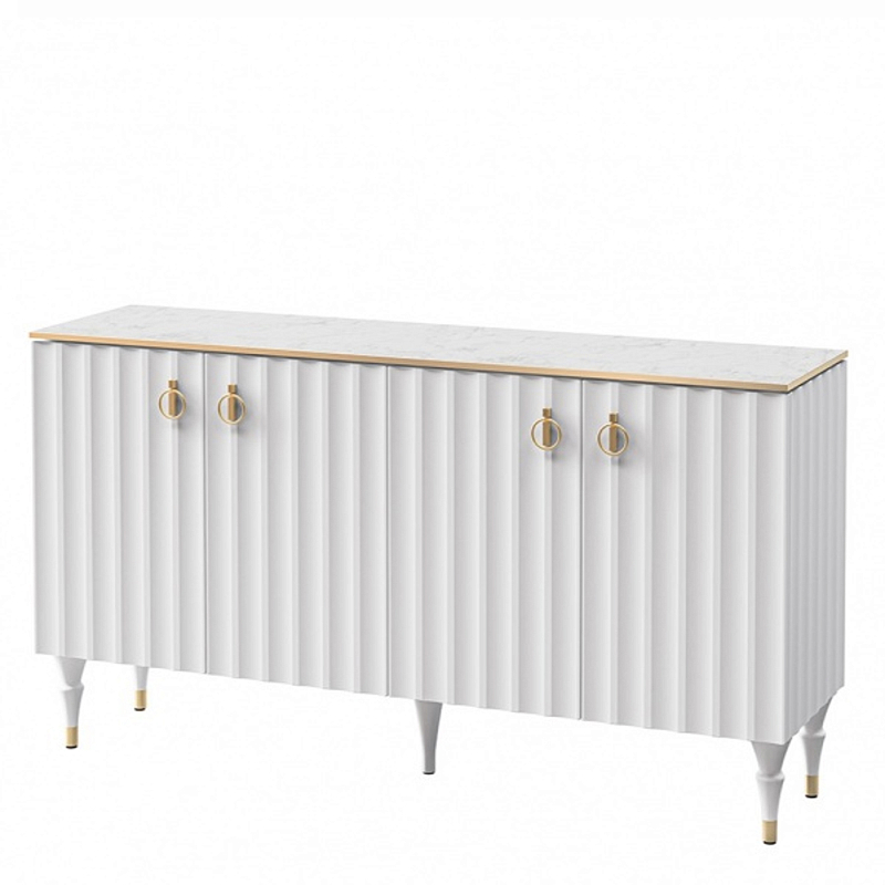 Консоль четырёхдверная с белым рельефным фасадом Expanses of Beauty Белый Золотой Белый Мрамор Bianco в Волгограде | Loft Concept 
