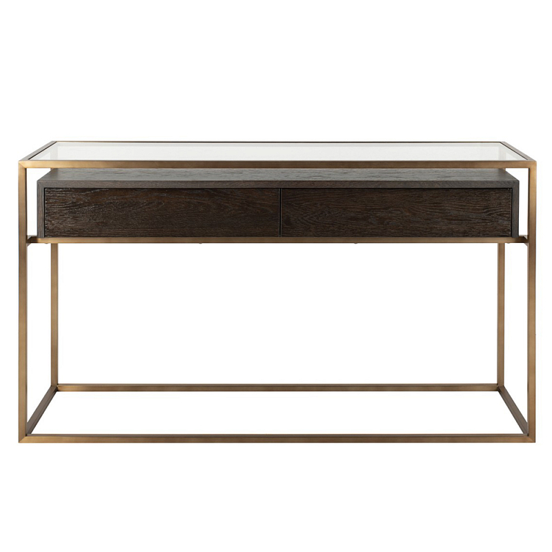 Консоль прямоугольная с ящиками для хранения Console Metal Frame Коричневый Черный Латунь в Волгограде | Loft Concept 
