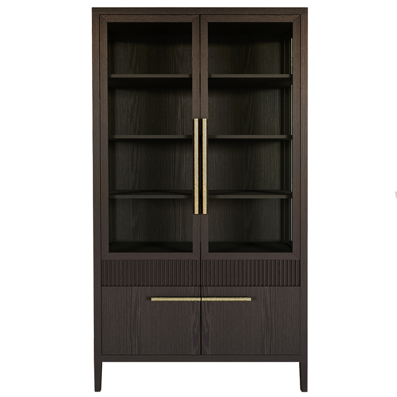 Витрина Primo со стеклянными фасадами и буфетом шпон Темный орех Темный дуб Золотой в Волгограде | Loft Concept 