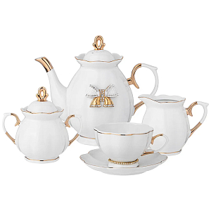 Чайный сервиз из фарфора со стразами на 6 персон 15 предметов Shine Porcelain
