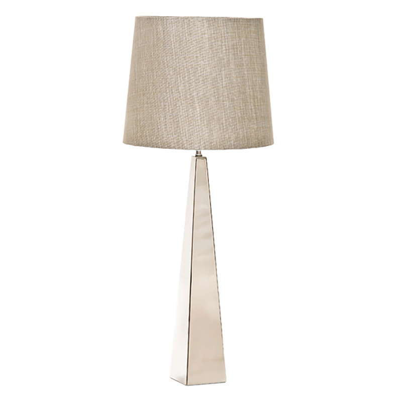 Настольная лампа с высоким основанием из металла и бежевым цилиндрическим абажуром из искусственного шелка Elstead Lighting Никель Белый Бежевый в Волгограде | Loft Concept 
