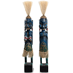 Комплект из 2-х деревянных статуэток Asmat Straw Headdress Statuettes Blue Tattoo варинант исполнения - 5 | Loft Concept в Волгограде