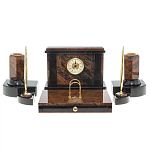 Настольный письменный набор с часами из природного камня обсидиана Royal Stone варинант исполнения - 1 | Loft Concept в Волгограде