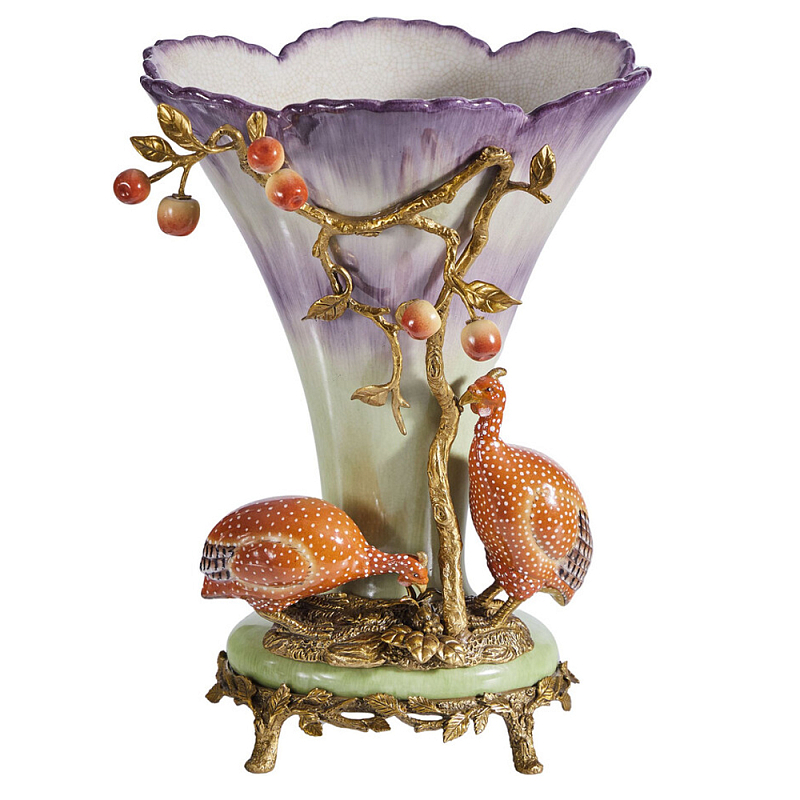 Ваза с цесарками из фарфора с бронзовыми элементами Garden of Eden Бронза Мульти в Волгограде | Loft Concept 