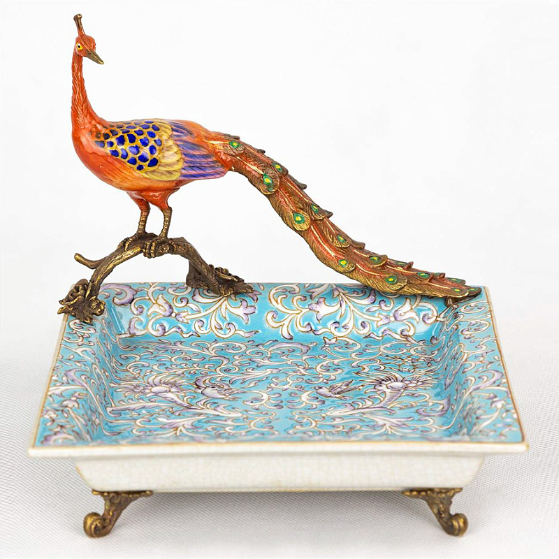 Блюдо Fire Peacock Голубой пастельный Бронза Оранжевый Блюдо Fire Peacock Голубой пастельный Бронза Оранжевый в Волгограде | Loft Concept
