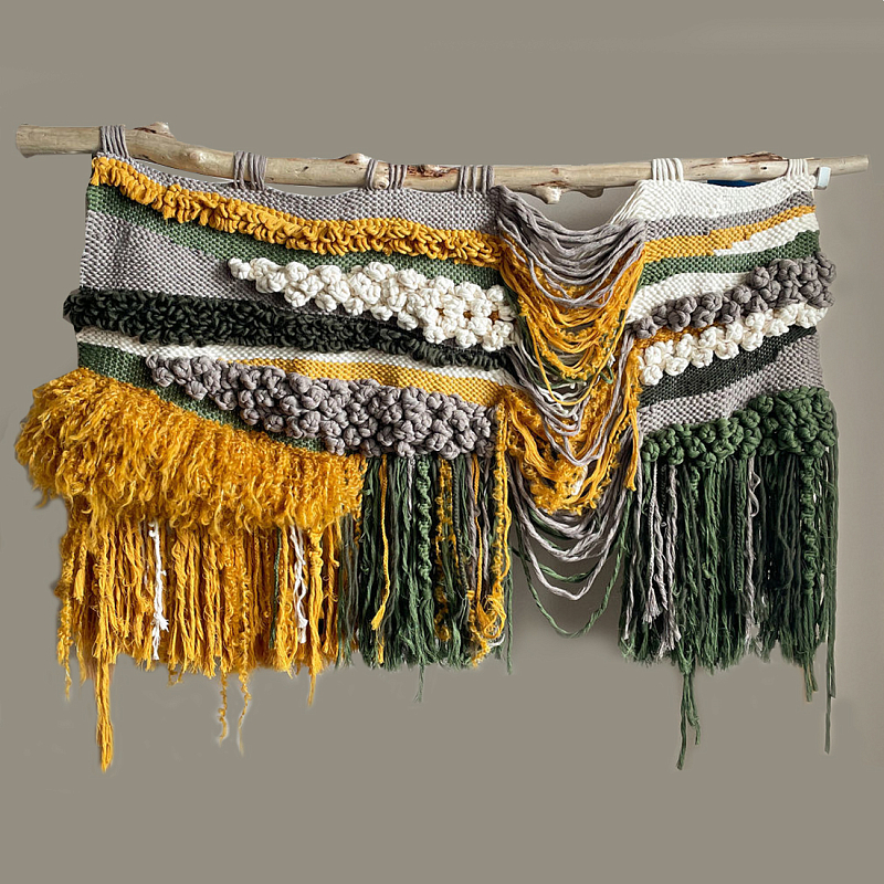 Дизайнерское текстильное Панно с оранжевыми вставками Белый Оранжевый Коричневый в Волгограде | Loft Concept 