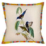 Декоративная подушка бежевая в разноцветную полоску с изображением птиц и цветов Blooming Birds Colorful Cushion варинант исполнения - 5 | Loft Concept в Волгограде