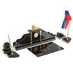 Настольный письменный набор из чёрного обсидиана с декором в виде льва Golden Lion варинант исполнения - 2 | Loft Concept в Волгограде