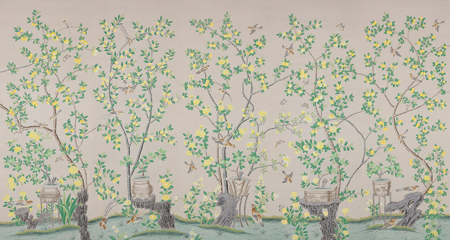 Обои ручная роспись Jardinieres & Citrus Trees Silver metallic Обои ручная роспись Jardinieres & Citrus Trees Silver metallic - Loft-Concept в Волгограде