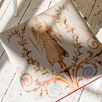 Банкетка одноместная из массива бука бежевая с растительным орнаментом Raffael Beige Floral Banquette варинант исполнения - 3 | Loft Concept в Волгограде