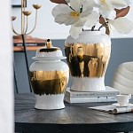 Ваза белая с крышкой и золотистыми фрагментами Chinoiserie Ceramics варинант исполнения - 1 | Loft Concept в Волгограде