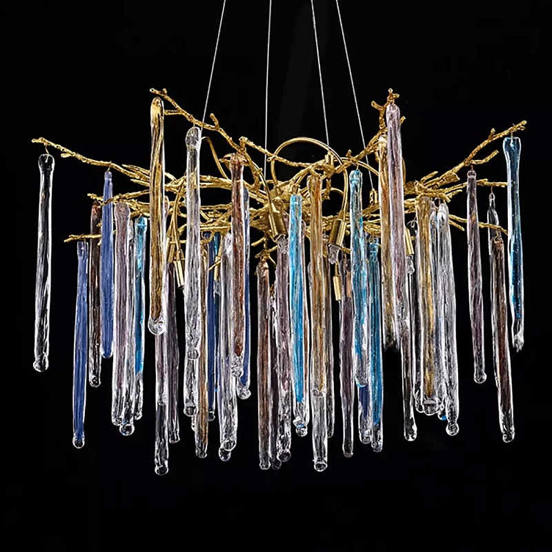 Люстра на подвесе с каркасом из металла и цветными подвесками из стекла Droplet Chandelier Золотой Прозрачный Голубой Янтарный Люстра на подвесе с каркасом из металла и цветными подвесками из стекла Droplet Chandelier Золотой Прозрачный Голубой Янтарный в Волгограде | Loft Concept
