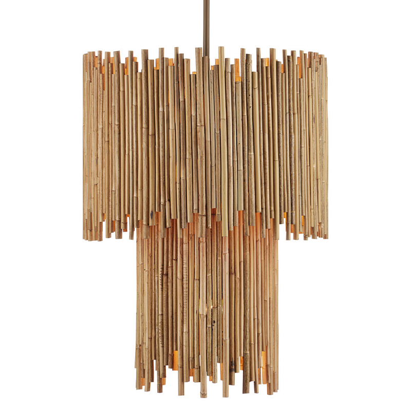 Подвесной светильник двухъярусный с абажуром из ротанга Wicker Furniture Бежевый в Волгограде | Loft Concept 