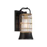 Настенный фонарь цилиндрической формы с рифленым стеклом в золотом каркасе на черном прямоугольном основании Eurofase варинант исполнения - 11 | Loft Concept в Волгограде