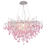 Люстра серебрянная с розовыми стеклянными подвесками в форме капель FAIRYTREE Light варинант исполнения - 3 | Loft Concept в Волгограде