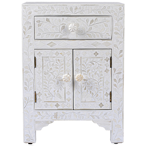 Тумбочка с инкрустацией BONE INLAY BEDSIDE Белая