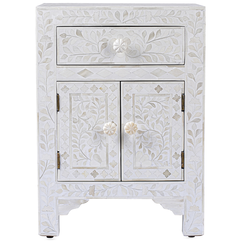 Тумбочка с инкрустацией BONE INLAY BEDSIDE Белая ivory ( слоновая кость ) Белый Тумбочка с инкрустацией BONE INLAY BEDSIDE Белая ivory ( слоновая кость ) Белый в Волгограде | Loft Concept