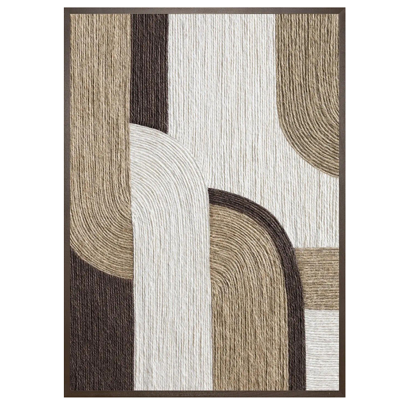 Панно из шнура геометрическая абстракция wall panel line II Коричневый Молочный в Волгограде | Loft Concept 