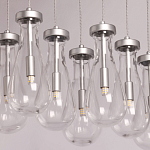 Люстра с 9-ю прозрачными плафонами из стекла в форме капли на прямоугольном потолочном основании цвета хром Lucid Rain  варинант исполнения - 4 | Loft Concept в Волгограде