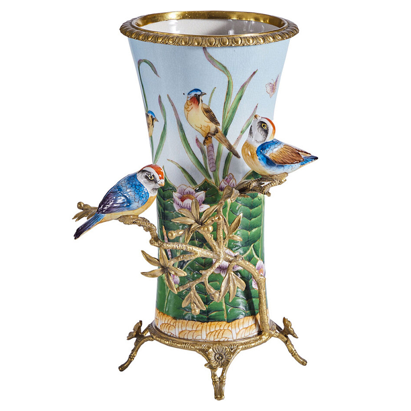 Ваза из фарфора с птицами на бронзовой ветке Garden of Eden Бронза Мульти в Волгограде | Loft Concept 