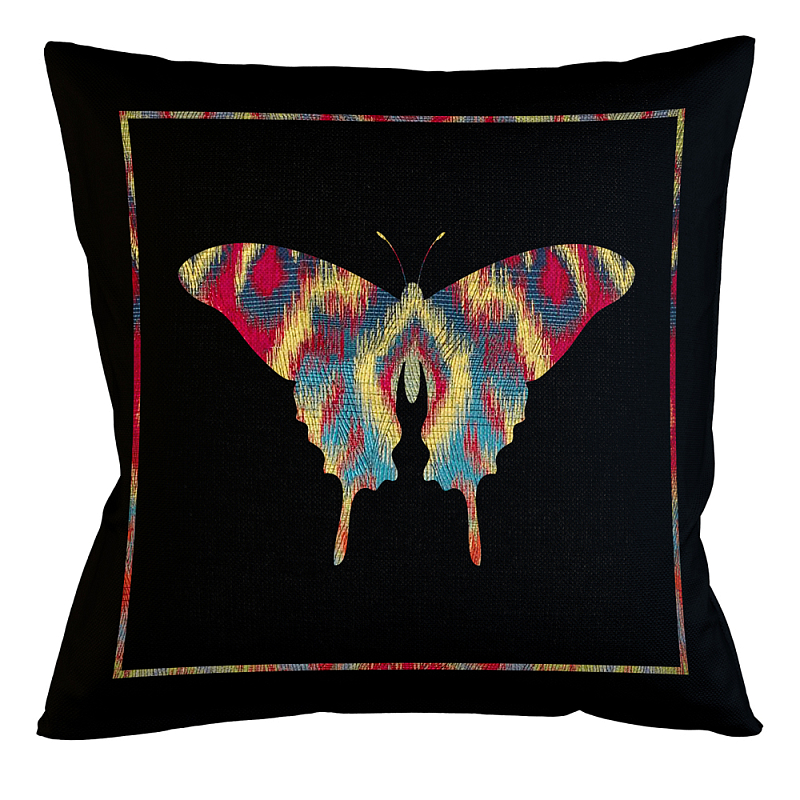 Подушка декоративная бабочка разноцветная Ikat Pattern Черный Мульти Бежевый в Волгограде | Loft Concept 