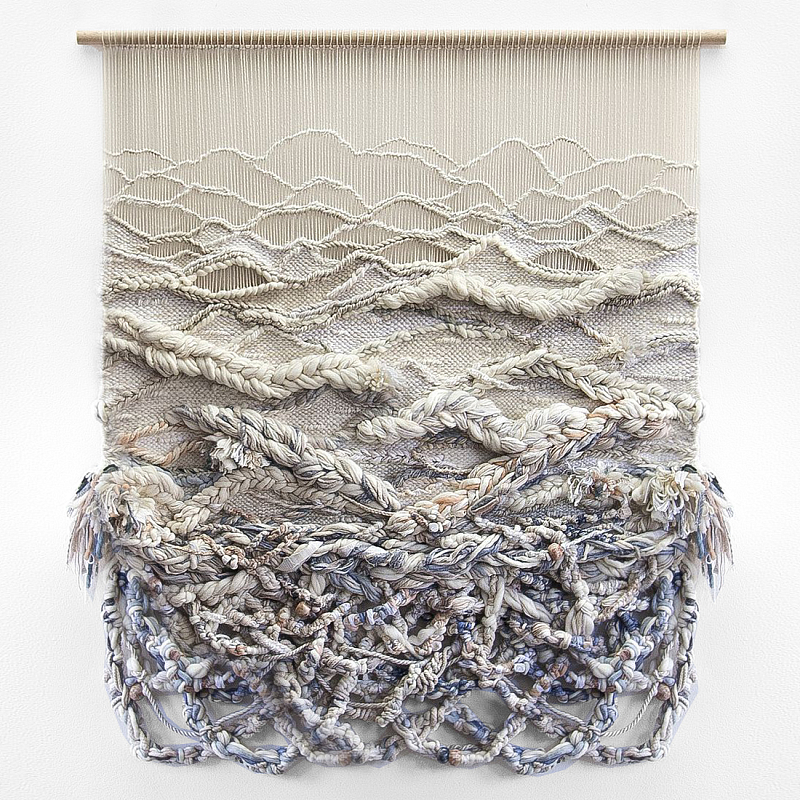 Дизайнерское современное текстильное панно Жемчуг Бежевый Голубой в Волгограде | Loft Concept 