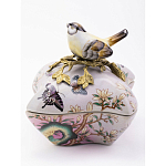 Шкатулка фиолетового цвета с рисунком бабочек и крышкой с фигуркой птицы на ветке Eden Garden варинант исполнения - 2 | Loft Concept в Волгограде