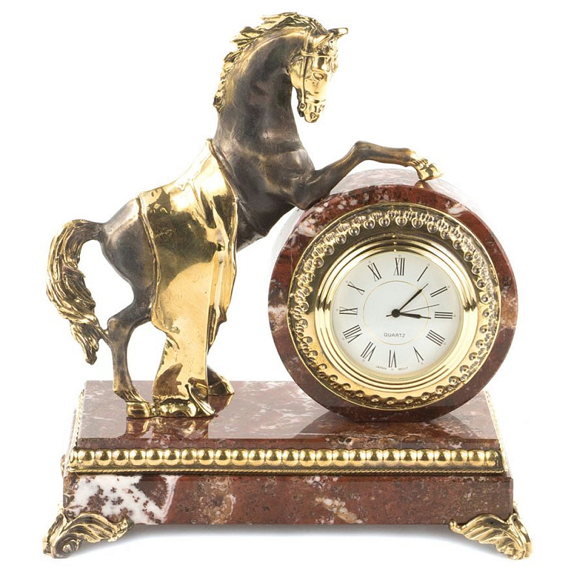 Часы настольные бронзовые с декором в виде коня Horse Stone Clock Коричневый Зеленый Бронза Черный Белый Часы настольные бронзовые с декором в виде коня Horse Stone Clock Коричневый Зеленый Бронза Черный Белый в Волгограде | Loft Concept