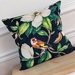 Декоративная подушка чёрная с изображением птиц и цветов Blooming Birds 2 варинант исполнения - 2 | Loft Concept в Волгограде