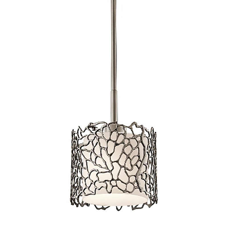 Подвесной светильник с цилиндрическим белым плафоном с ажурным узором цвета олово Kichler Олово Белый Бежевый в Волгограде | Loft Concept 