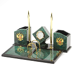 Настольный письменный набор из змеевика с часами и гербом Successful Leader варинант исполнения - 2 | Loft Concept в Волгограде