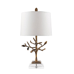Настольная лампа с кремовым льняным цилиндрическим абажуром и ножкой в форме золотистой ветки Gilded Nola варинант исполнения - 7 | Loft Concept в Волгограде
