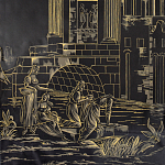 Обои ручная роспись Views of Italy Gold Outline варинант исполнения - 1 | Loft Concept в Волгограде