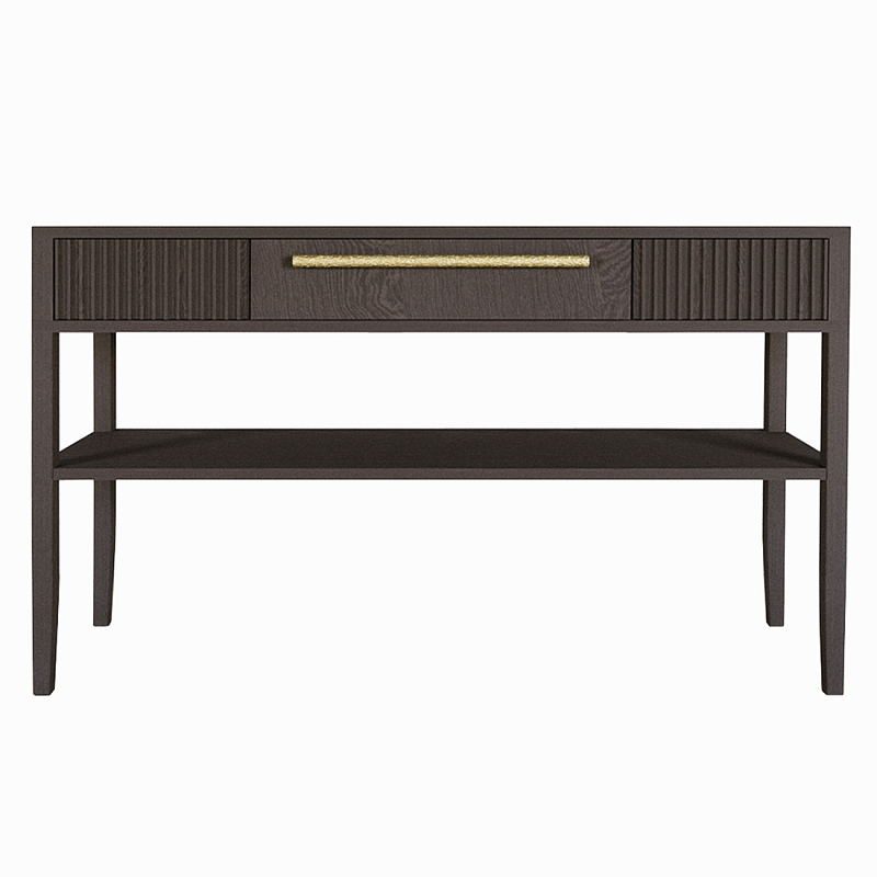 Дизайнерская Консоль с полкой и ящиком Primo Темный орех Орех Золотой в Волгограде | Loft Concept 