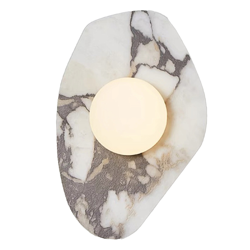 Бра с каменным основанием и плафоном из стекла в форме шара Shaw Marble Lighting Белый Серый Бежевый в Волгограде | Loft Concept 