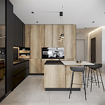 Черный матовый кухонный гарнитур с фасадом под дерево Axelle Kitchen Set варинант исполнения - 2 | Loft Concept в Волгограде