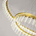 Люстра подвесная двухъярусная с золотистымыми кольцами и прозрачными стеклянными элементами Ring Horizontal варинант исполнения - 3 | Loft Concept в Волгограде