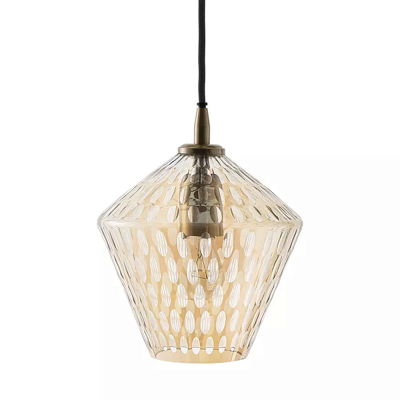 Подвесной светильник с плафоном из стекла с рельефным узором Glass Pattern Lamp Янтарный Подвесной светильник с плафоном из стекла с рельефным узором Glass Pattern Lamp Янтарный в Волгограде | Loft Concept