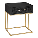 Приставной столик с резным узором на выдвижном ящике Black Table Carved Pattern варинант исполнения - 1 | Loft Concept в Волгограде