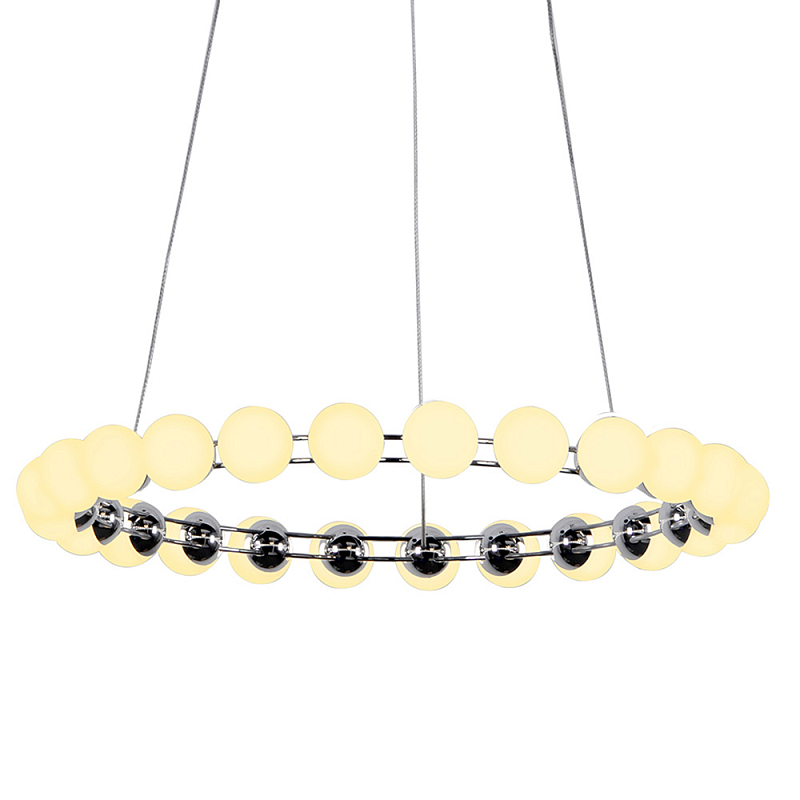 Люстра светодиодная кольцевая с круглыми плафонами белого цвета PEARLS Suspension 48 Хром Латунь Белый Люстра светодиодная кольцевая с круглыми плафонами белого цвета PEARLS Suspension 48 Хром Латунь Белый в Волгограде | Loft Concept