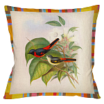 Декоративная подушка бежевая в разноцветную полоску с изображением птиц и цветов Blooming Birds Colorful Cushion варинант исполнения - 7 | Loft Concept в Волгограде