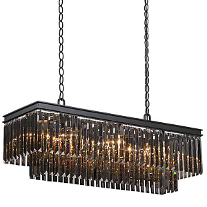 Люстра Odeon Gray glass Rectangular Chandelier Black iron стекло Смок длина 100