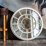 Зеркало настенное в белой металлической раме в виде часов Mirror Tower Clock варинант исполнения - 4 | Loft Concept в Волгограде