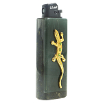 Зажигалка газовая из натурального камня Офиокальцит с декоративной металлической вставкой в виде ящерицы Metal Stone Lighters варинант исполнения - 1 | Loft Concept в Волгограде