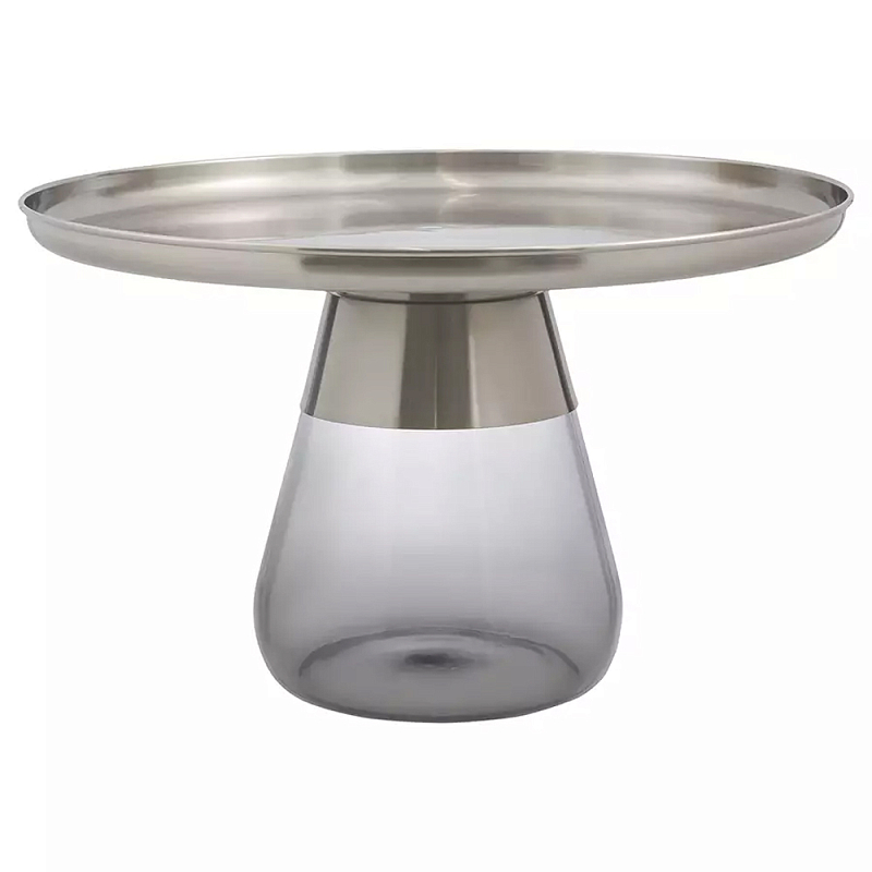 Кофейный столик с основанием из закаленного стекла Classic Round Gray Table Серый Хром Кофейный столик с основанием из закаленного стекла Classic Round Gray Table Серый Хром в Волгограде | Loft Concept