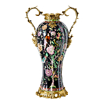 Ваза из фарфора черная с цветочной росписью и бронзовыми элементами Spring Garden варинант исполнения - 1 | Loft Concept в Волгограде