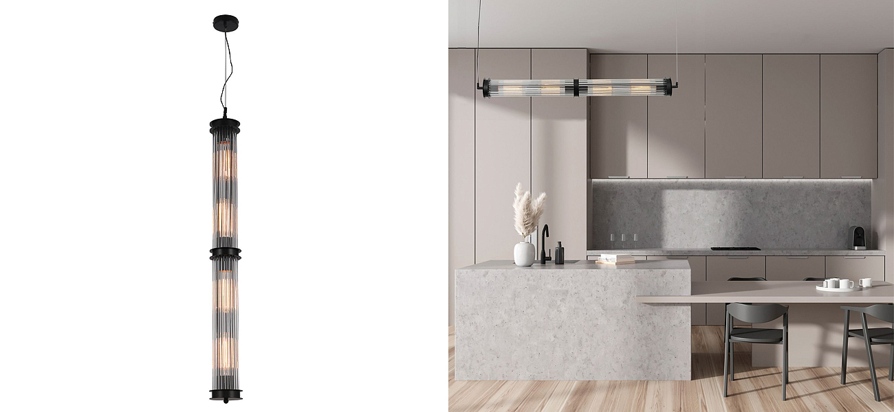 Люстра с рифленым плафоном Glass Tube Black Люстра с рифленым плафоном Glass Tube Black - Loft-Concept в Волгограде